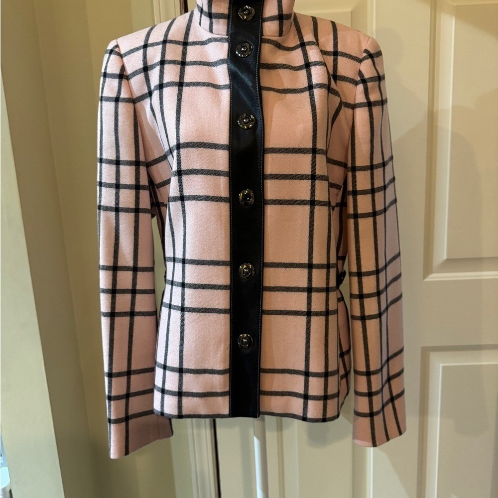 Carlisle Pink‎ and Black Wool Jacket with Leather Accents size 8